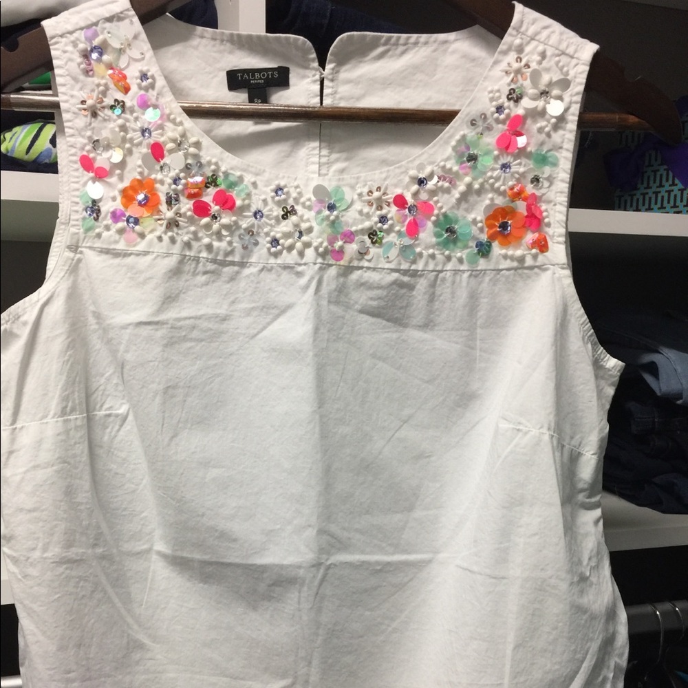 Talbots bejeweled white blouse